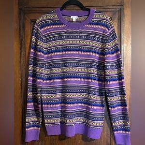 Vibrant Purple Striped Crewneck Sweater for Men